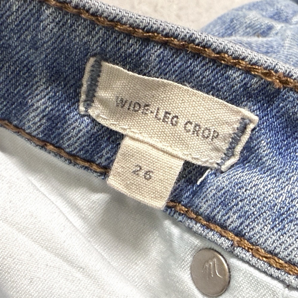 Madewell Jeans Womens 26 Wide Leg Crop Exposed Button Fly Raw Hem Stretch Denim - Picture 5 of 13